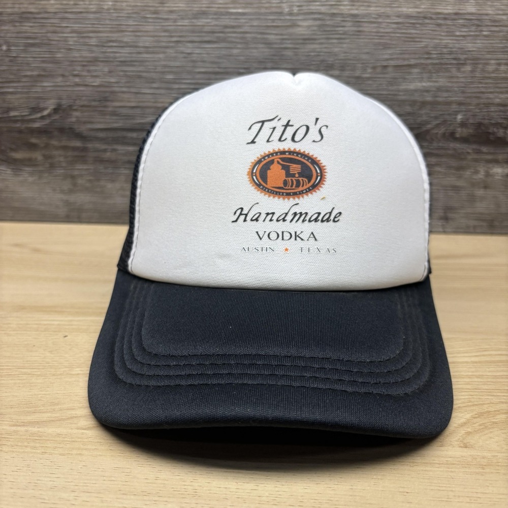 Titos Handmade Vodka Hat Cap Snap Back Black White Trucker Mesh Mens Advertising